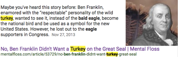 Ben Franklin turkey bald eagle national bird